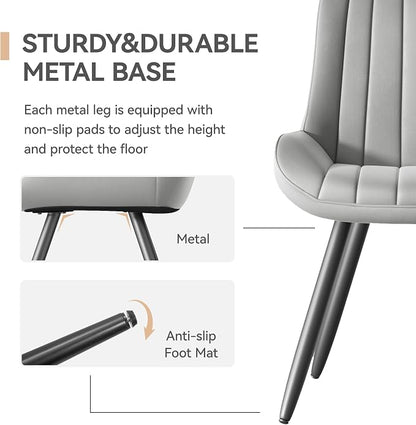 Dining Chairs Set of 6, Mid Century Modern Kitchen Chairs with Soft Cushion, Comfortable Upholstered Fabric Dining Room Chair for Kitchen, Light Grey