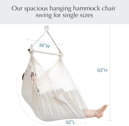 PNAEUT Hammock Chair Hanging Rope Swing for Outside Indoor for Bedroom, Outdoor, Patio (Natural)