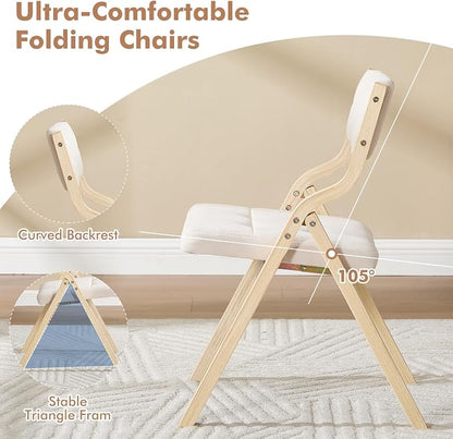Folding Dining Chairs Set of 4,Padded Foldable Dining Chairs with Cushion,Portable Wooden Folding Chairs for Dining Rooms Kitchen Wedding and Party Indoor Beige