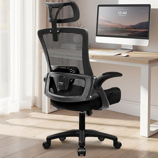 NEO Chair Office Desk Chair Gaming Computer High Back Support Mesh Comfy Seat with Adjustable Ergonomic Headrest Lumbar Rolling Flip-up Armrests and Wheels (Mesh Black)
