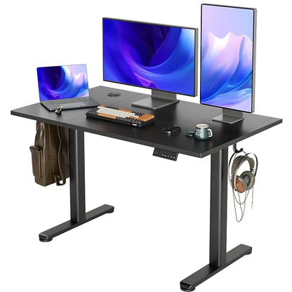 Claiks Electric Standing Desk, 48 x 24 Inch Height Adjustable Sit Stand Desk for Home Office, Computer Desk with Memory Presets, Cable Management & Headphone Hooks, 156 lbs Capacity, Black