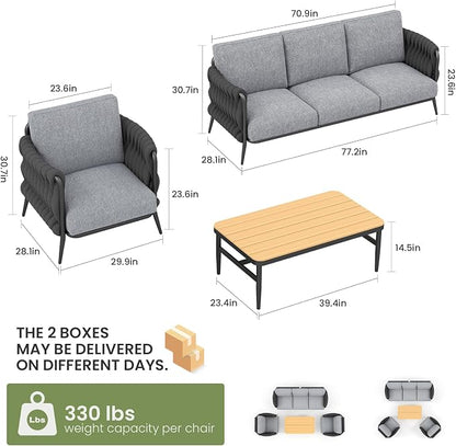 Jocoevol Outdoor Patio Furniture Set, Outdoor 5-Seat Sofa with Coffee Table, Waterproof Thick Cushion Patio Conversation Set, All Weather Outdoor Couch Set for Deck, Lawn, Balcony, Porch