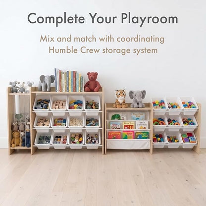 Humble Crew Toy Storage Organizer with Book Shelf and Top Shelf, 9 Removable Storage Bins for Kids Playroom, Toy Organization, Solid Wood, Natural/White