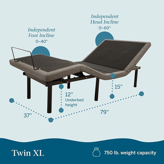 Lucid® L600 Adjustable Bed Frame – Zero Gravity – Massage – App, Twin XL