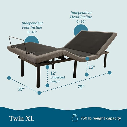 Lucid® L600 Adjustable Bed Frame – Zero Gravity – Massage – App, Twin XL