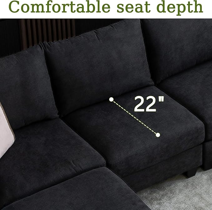 122.8" Large Sectional Couches for Living Room, 6 Seater L Shaped Modular Sectional Sofa with Two Storage Ottomans & USB, Oversized Corner Couch for Living Room（Black）