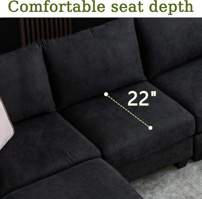 150.4" Large Sectional Couches for Living Room, 8 Seater L Shaped Modular Sectional Sofa with Two Storage Ottomans & USB, Oversized Corner Couch for Living Room（Black）