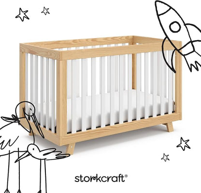 Storkcraft Beckett 3-in-1 Convertible Crib – GREENGUARD Gold Certified, Fits Standard Crib Mattress, Converts to Toddler Bed and Daybed, 4 Mattress Heights, Grow-with-Me Design (Natural and White)