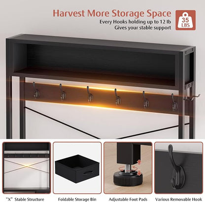 Lulive Hall Tree with 3 Drawers, Industrial Entryway 39.4" Coat Rack Shoe Bench, Freestanding Mudroom Organizer with 12 Hooks, Top Shelf Storage (Black)