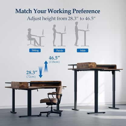 Klicelor L Shaped Electric Standing Desk 63 x 55 inch with Shelf, Height Adjustable Corner Desk, Sit Stand Desk with Storage Shelf, Home Office Computer Table, Rustic Brown