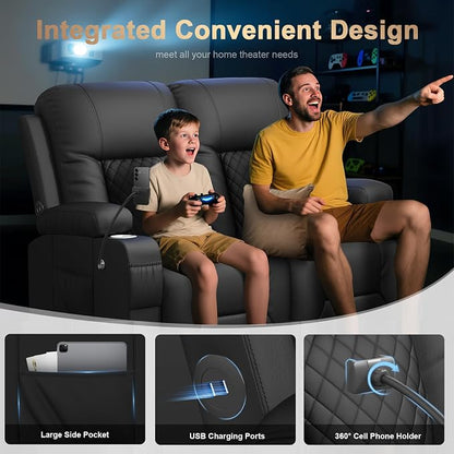 Loveseat Recliner Sofa, Home Theater Seating with Storage & Pocket, Reclining Loveseat Sofa with USB Ports & Phone Holders, Wall Hugger Recliner RV Couch Furniture