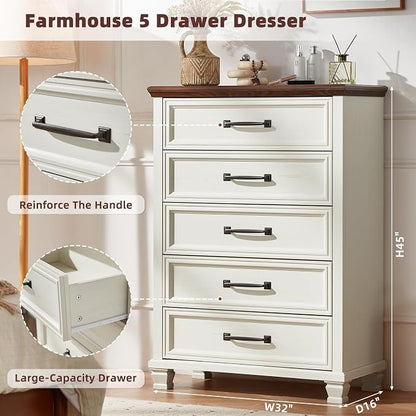 SAVOR LIFE Farmhouse Bedroom Dresser and Nightstand Sets 4 Piece, 5/6 Drawer Dresser & 2 Drawer Nightstand Set for Home, Bedroom, Hallway, White