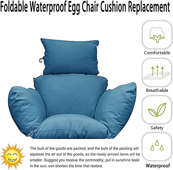 Indoor Outdoor Egg Chair Cushion Thick Printed Hanging Chair Cushions Soft Seat Pad for Patio Garden Bedroom Navy Green
