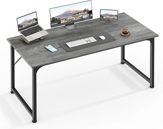 Huuger Computer Desk, 48 Inch Office Desk, Gaming Desk with Storage, Writing Desk Work Desk for Home Office, Study, Modern Simple Desk, Large Legroom, Metal Frame, Grey