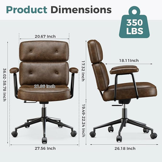 OLIXIS Ergonomic Home Office Desk Chair, PU Leather Computer Chair with Lumbar Support Adjustable Height Rolling Swivel Executive Task Armrests, Modern Brown