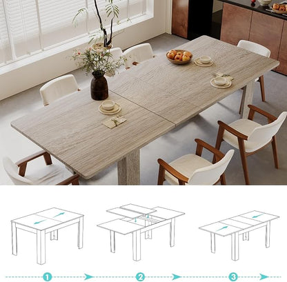 JassmiPkwy Expandable Dining Table for 8 People, 55-86 Inch Large Rectangular Wooden Indoor Dinner Tables, Kitchen Dining Table for Home,Oak
