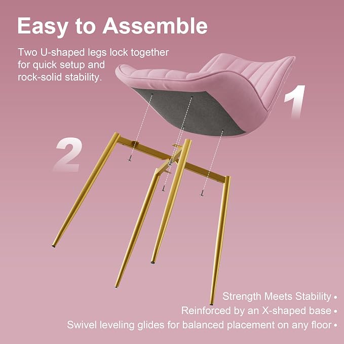 VECELO Dining Chairs Set of 4, Velvet Fabric & Metal Frame, Mordern Style for Kitchen, Living Room,Offcie, Pink