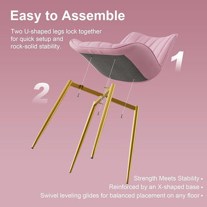 VECELO Dining Chairs Set of 6, Velvet Fabric & Metal Frame, Mordern Style for Kitchen, Living Room,Offcie, Pink