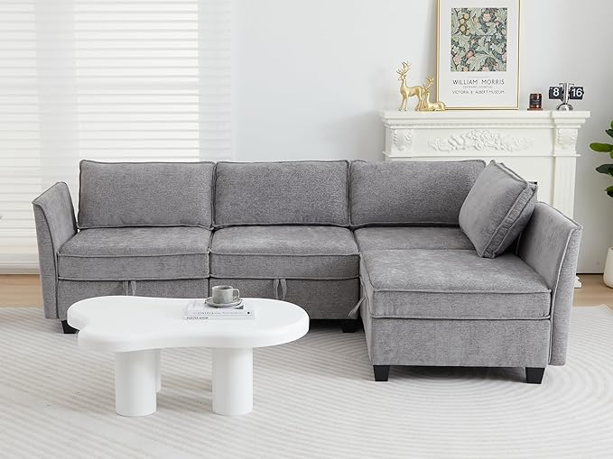 ORRD Corner Modular Sectional Sofa Set, Convertible L Shaped Couch with Storage, 4 Seater Sofa Modular for Living Room, Office (Grey)