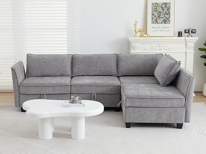 ORRD Corner Modular Sectional Sofa Set, Convertible L Shaped Couch with Storage, 4 Seater Sofa Modular for Living Room, Office (Grey)