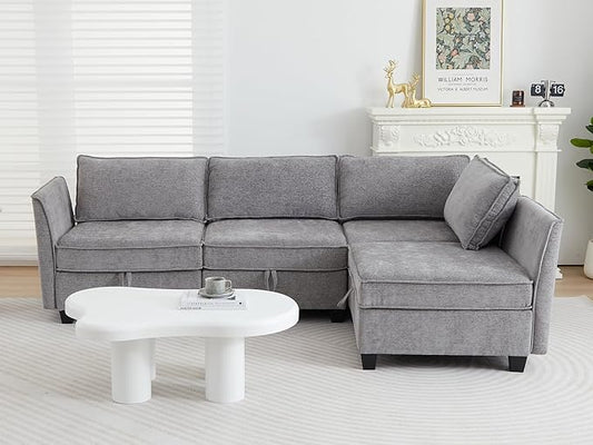 ORRD Corner Modular Sectional Sofa Set, Convertible L Shaped Couch with Storage, 4 Seater Sofa Modular for Living Room, Office (Grey)