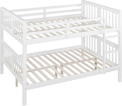 Merax Full Over Full Bunk Bed Convertible to Two Separate Beds, Solid Pine Wood Frame with Safety Guardrail & Headboard/Footboard, Sturdy Durable Design, for Teens, No Box Spring Needed, White