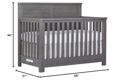 Evolur Belmar Flat 5-in-1 Convertible Full-Size Baby Crib in Rustic Grey, GreenGuard Gold & JPMA, Converts to Toddler, Day & Full-Size Bed, 3 Mattress Heights Crafted in Kiln-Dried Hardwood