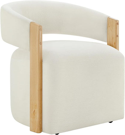 KISLOT Upholstered Dining Chairs Set of 1, Modern Rolling Dining Chairs with Hidden Casters, Wooden Arm Kitchen Chairs with Linen Look Fabric, Padded Barrel Chairs for Dining Room, Kitchen, Linen