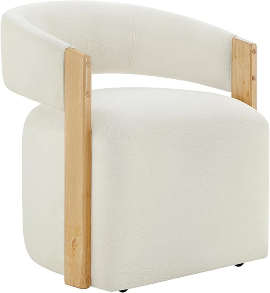 KISLOT Upholstered Dining Chair Set of 1, Barrel Modern Dining Room Chair with Casters, Kitchen Side Wooden Armchair with Fabric Cushion Seat for Bedroom, Livingroom, Reading Room, Beige, 1 Box