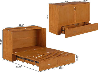 AFI Hamilton Queen Murphy Bed Chest with Mattress, Storage, and Built-in Charger in Light Toffee