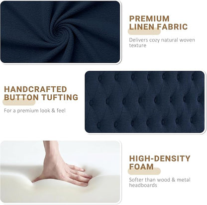 King Headboard Only, Upholstered Headboard for Adjustable Bed Linen Tufted Cal King Size Wall Mounted Head Board with Solid Wood Legs Head Board, Navy Blue