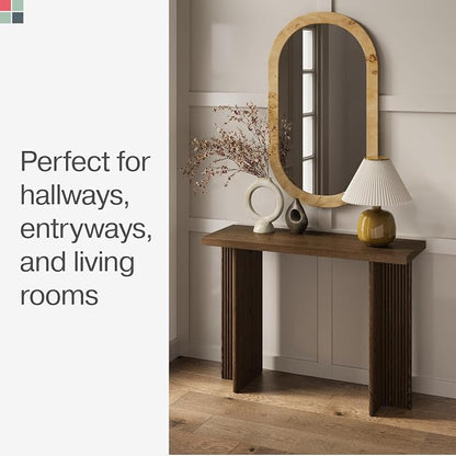 Stead Fluted Console Table - Slim Entryway Table for Narrow Hallways - Natural Wood Console with Curved Cross Base & Mid-Century Modern Style - Walnut