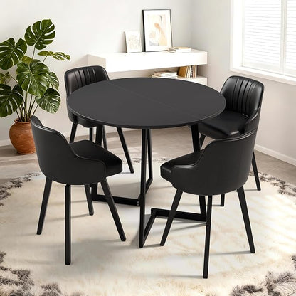 VINGLI Round Dining Table for 2-4, 35in Modern Dining Room Table with Cross Leg, Black Wooden Kitchen Table, Space-Saving, Small Space Circle Dinette for Home, Kitchen, Apartment