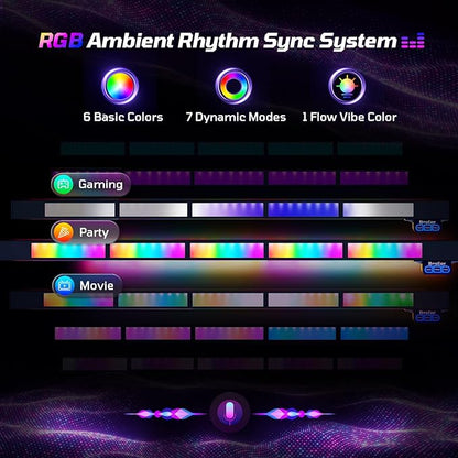 Bestier Computer Desk with Music Sync Light, Flow Vibe Corner Desk with Monitor Stand and PS5 Storage Shelves, Cup Holders, and Headset Hooks for Bedroom Small Space (Black Purple, 57 Inch)