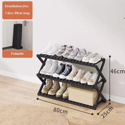 Bamboo Multilayer Foldable Tall Shoe Rack Boots Organizer Storage Sturdy Narrow Shoe Shelf for Entryway, Closet, Porch, Dorm, Living Room, Bedroom