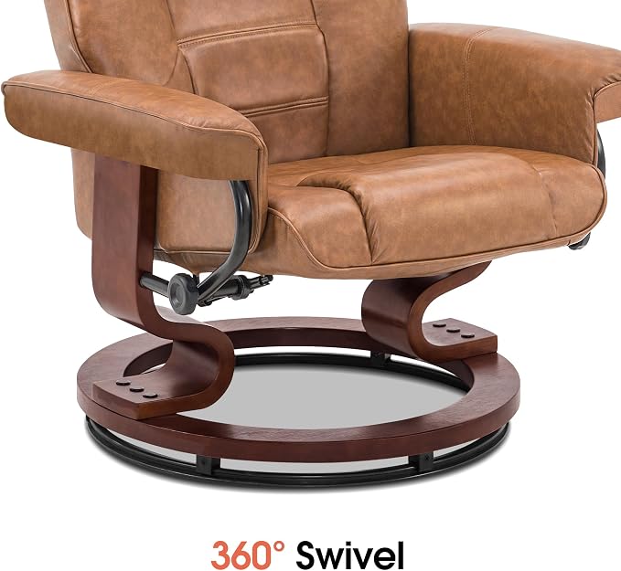 MCombo Manual Swivel Recliner with Ottoman, Chair Ottoman Set for RV Small Spaces, Living Room, Bedroom, Office 9019 4919 (Faux Leather, Saddle)