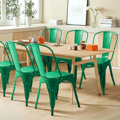 Furmax Metal Dining Chair Indoor Outdoor Use Stackable Classic Trattoria Chair Chic Dining Bistro Cafe Side Metal Chairs Set of 4 (Green)