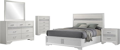Coaster Home Furnishings Miranda Contemporary 5-Piece Bedroom Set Fabric Upholstered Eastern King Size Panel Bed Frame 54-inch Headboard White 205110KE-S5