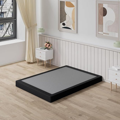 Tyndall 5 Inch Box Spring Full Size Bed Base, Low Profile Heavy Duty Metal Mattress Foundation with Fabric Bed Cover, Non-Slip, No Noise, Easy Assembly, Black