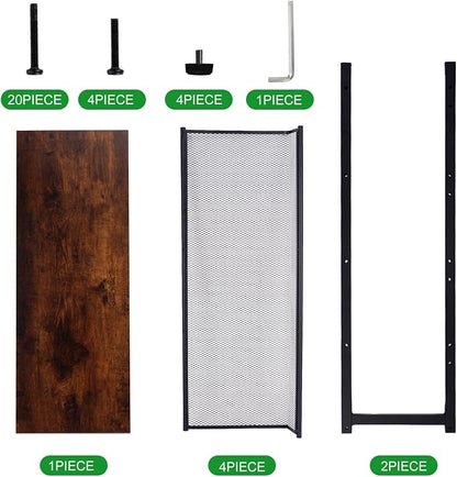 5-Tier Shoe Rack, Tall Industrial Shoe Organizer with Metal Mesh Shelves, Free-Standing Storage Rack for Entryway, Closet, or Bedroom, Rustic Brown and Black