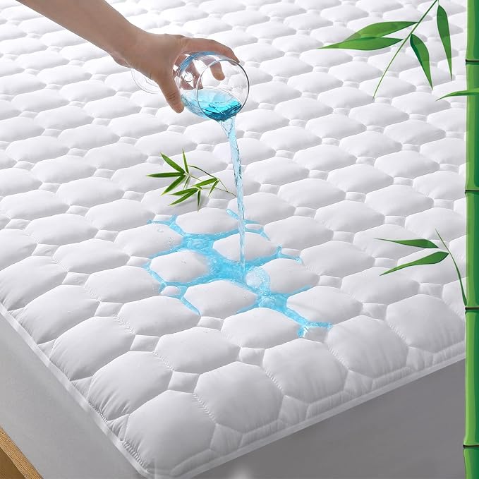 UNILIBRA King Mattress Protector Waterproof Rayon from Bamboo, Deep Pocket Mattress Pad Cover Fit up to 6''-21'', Breathable Soft Filling Quilted Fitted Mattress Topper