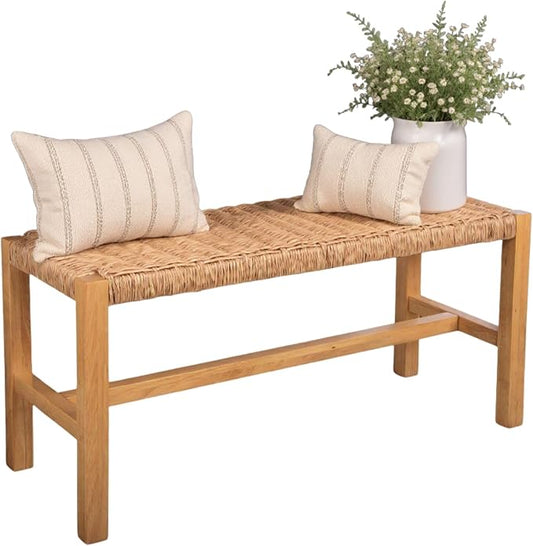 Alaterre Furniture Newport 40 Inch Solid Wood Entryway Bench - Modern Farmhouse Indoor Decorative Bench with Handcrafted Woven Rope Seat - Furniture for Entryway, Dining Room, or Kitchen (Natural)
