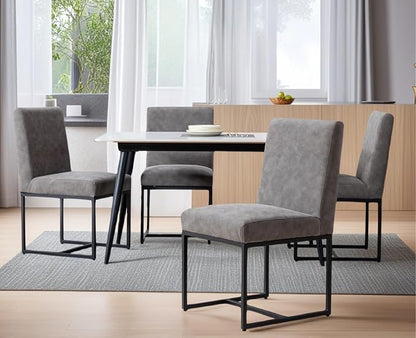 CIMOTA Modern Dining Chairs Set of 4, Leather Dining Room Chairs Upholstered Mid Century Armless Guest Side Chair with Black Base for Dining Room/Kitchen, Vintage Grey 4PCS