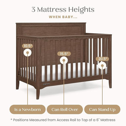 Delta Children Kendall 6-in1 Convertible Crib - Converts from Baby Crib to Toddler Bed, Daybed, Sofa Bed and Full-Size Bed with and Without Footboard, Fits Full-Size Crib Mattress, Teak Brown
