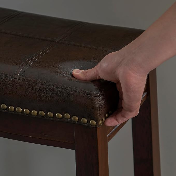 Linon Home Décor Kingston Backless Linon Claridge Stool, Counter Height, Brown Patch Counter, 12.75"D x 18.25"W x 26.75"H
