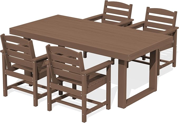 SERWALL HDPE Outdoor Dining Set for 4, 67'' Patio Table and Chairs Set | with Armchair Seat