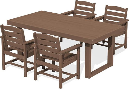 SERWALL HDPE Outdoor Dining Set for 4, 67'' Patio Table and Chairs Set | with Armchair Seat