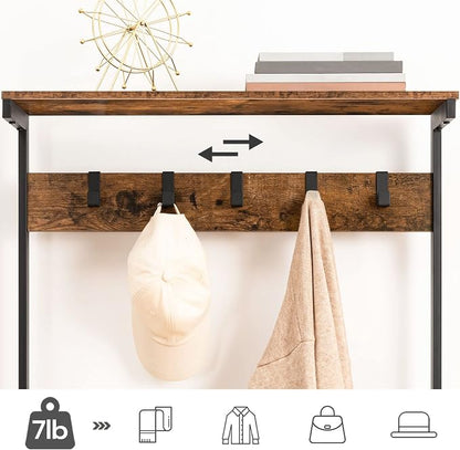HOOBRO Hall Tree with Bench, Coat Rack with Shoe Storage, Shoe and Coat Rack, 5-Tier Entryway Shoe Storage, 5 Hooks, for 12-16 Pairs, Industrial, Hallway, Foyer, Mudroom, Rustic Brown BF74MT01