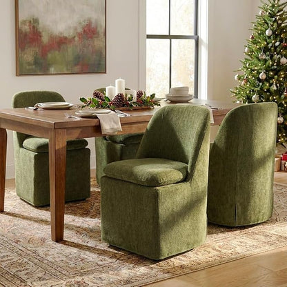KISLOT Upholstered Dining Chairs with Casters, Washable Cover Modern Dining Room Chairs with Thick Cushion & Sturdy Metal Frame for Kitchen, Living Room, Dressing Room, Green Fabric, Set of 4