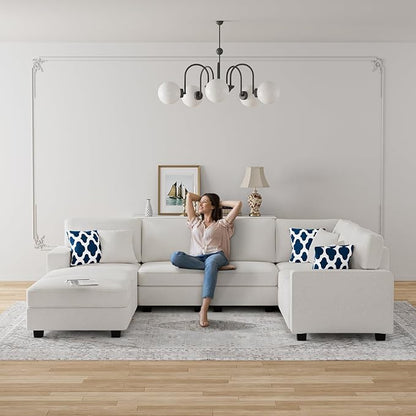 Legend Vansen Oversized Modular Sectional Sofa,U/L‑Shaped Reversible Couch with Ottoman,Deep Seat Plush Polyester Sofa for Living Room,8‑Seater,Cream